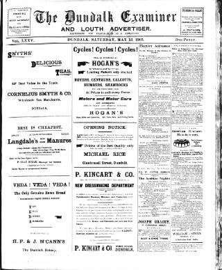 cover page of Dundalk Examiner and Louth Advertiser published on May 13, 1905